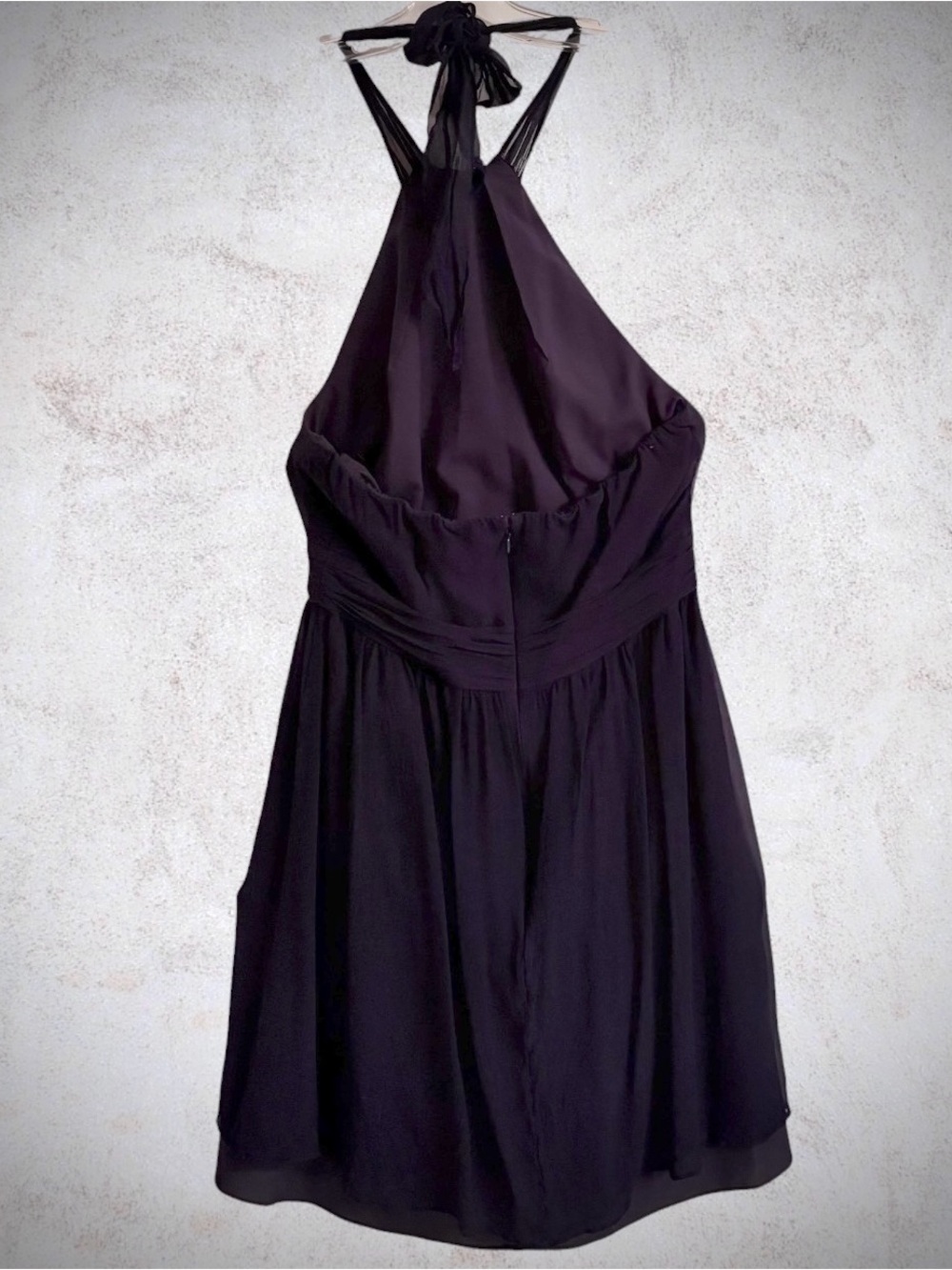Ann Taylor 100% Silk Halter Dress Navy Sz 6 Tie Neck Pleated Chiffon Formal Mini - Picture 8 of 14